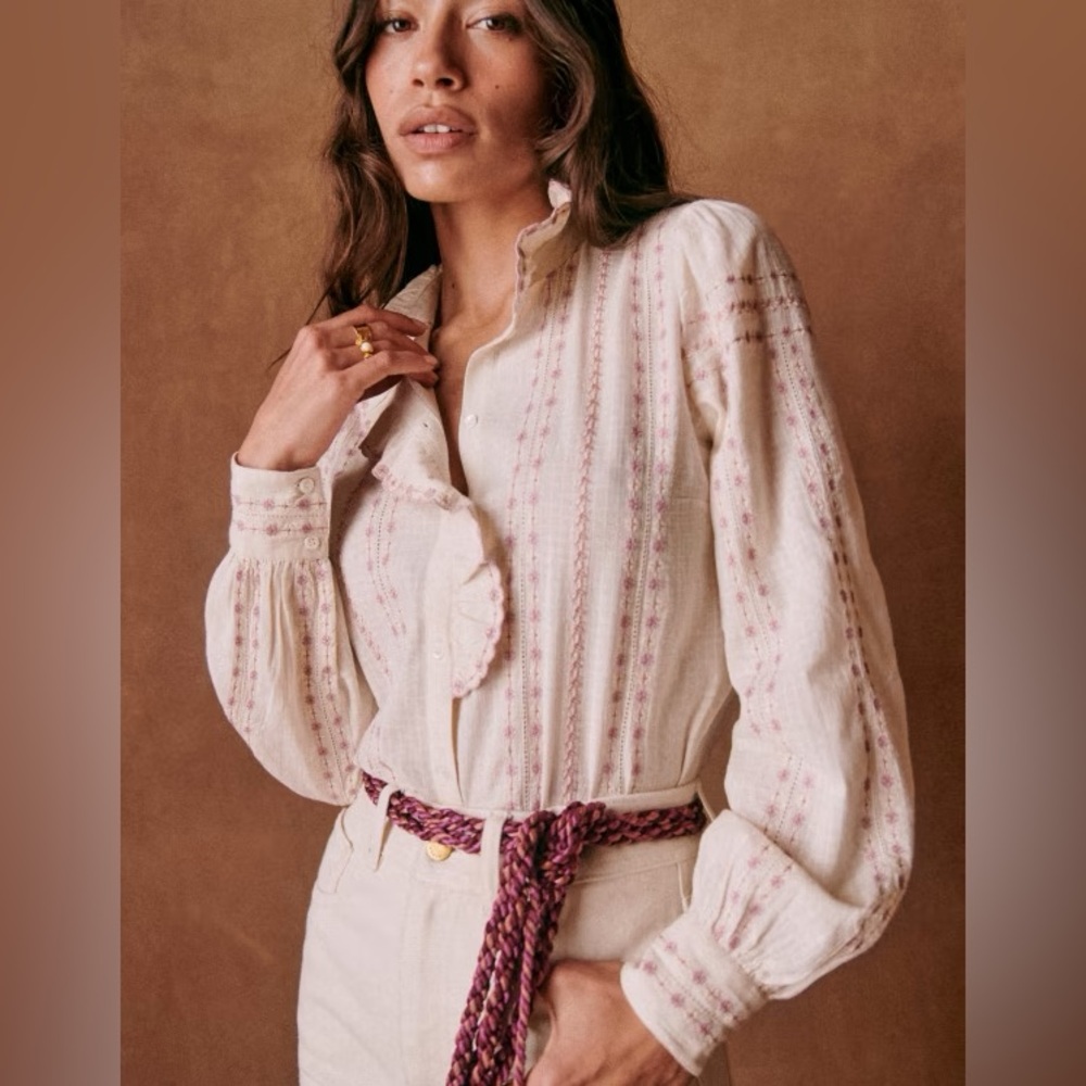 Sézane Chlo Ecru Pink Blouse NWOT